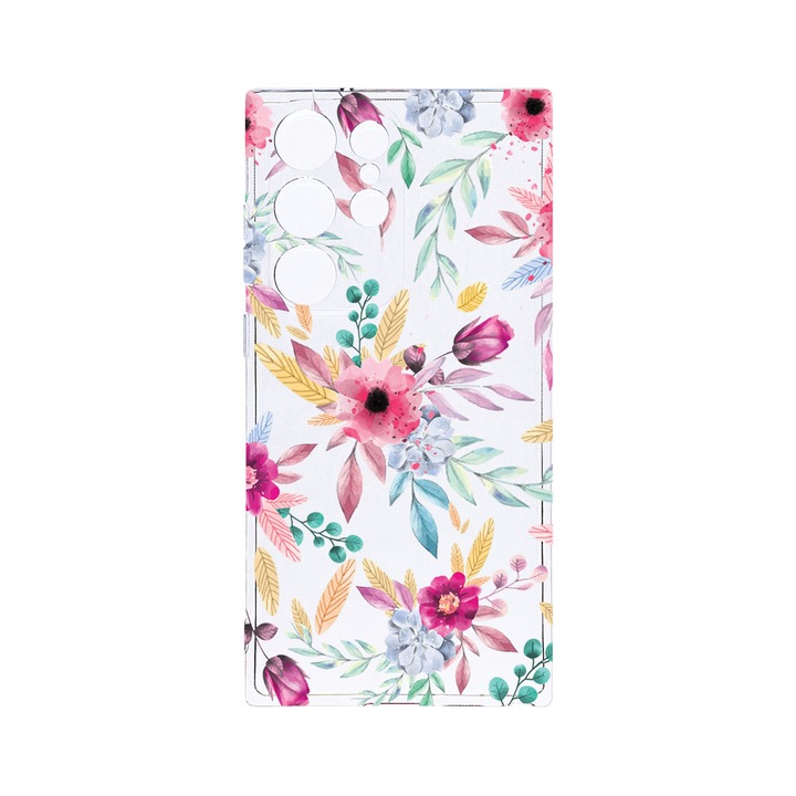 Husa BestCase® Clear Silicon 2MM, Compatibila Cu Samsung Galaxy S23 Ultra, Happy Flowers, Antisoc, Protectie Camera, Margini ridicate pentru protectia ecranului, T 69
