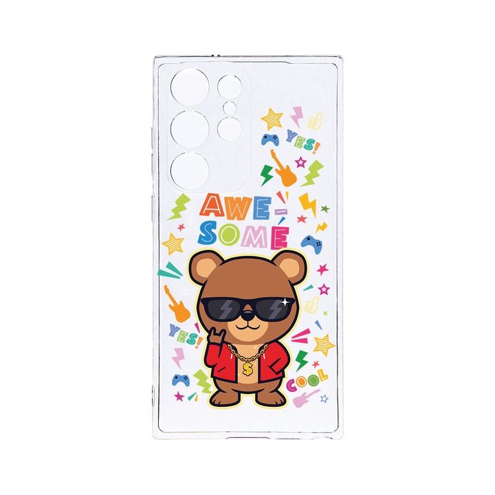 BestCase 2MM Clear Szilikon telefontok, Samsung Galaxy S23 Ultra, Awesome Teddy Bear, Kamera védelem, strapabíró, T 921