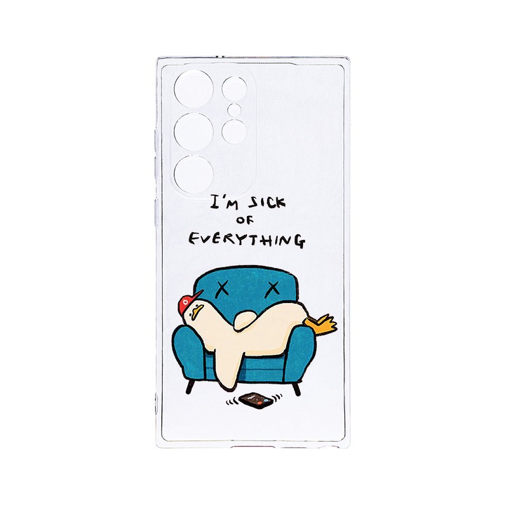 Husa BestCase® Clear Silicon 2MM, Compatibila Cu Samsung Galaxy S23 Ultra, I'm Sick Of Everything, Antisoc, Protectie Camera, Margini ridicate pentru protectia ecranului, T 1017
