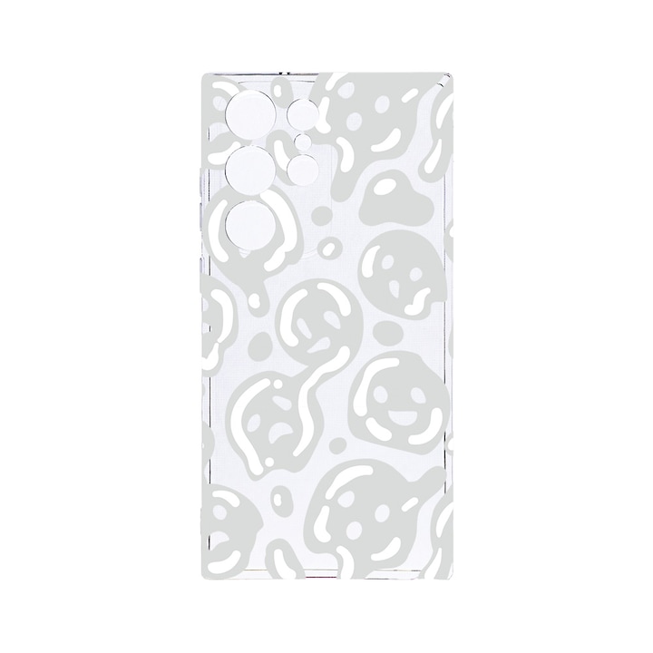 Husa BestCase® Clear Silicon 2MM, Compatibila Cu Samsung Galaxy S23 Ultra, Gray Acid Smiley, Antisoc, Protectie Camera, Margini ridicate pentru protectia ecranului, T 1000