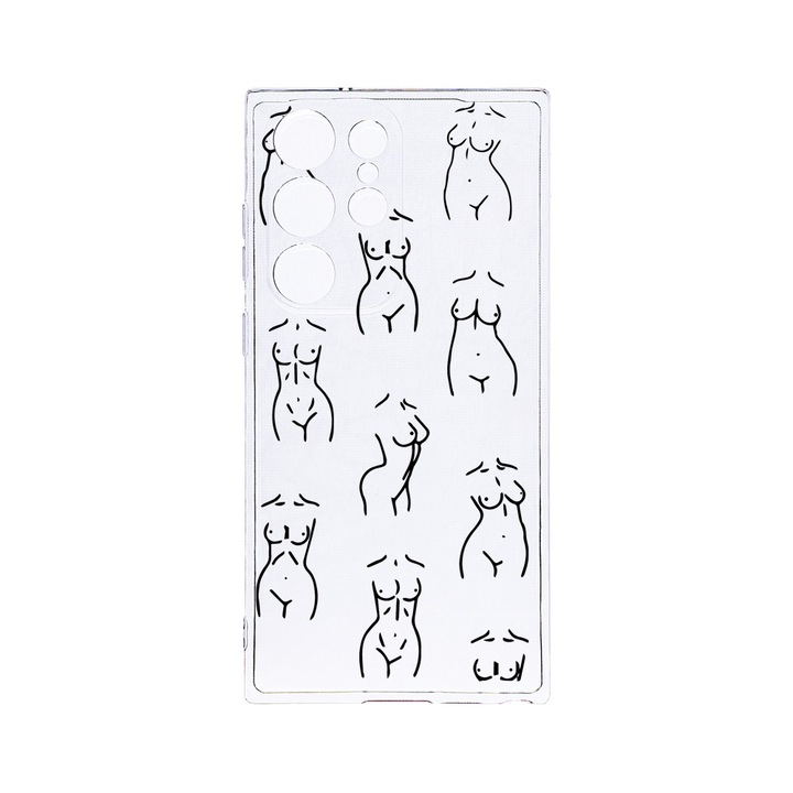 Husa BestCase® Clear Silicon 2MM, Compatibila Cu Samsung Galaxy S23 Ultra, Body Pattern, Antisoc, Protectie Camera, Margini ridicate pentru protectia ecranului, T 1061