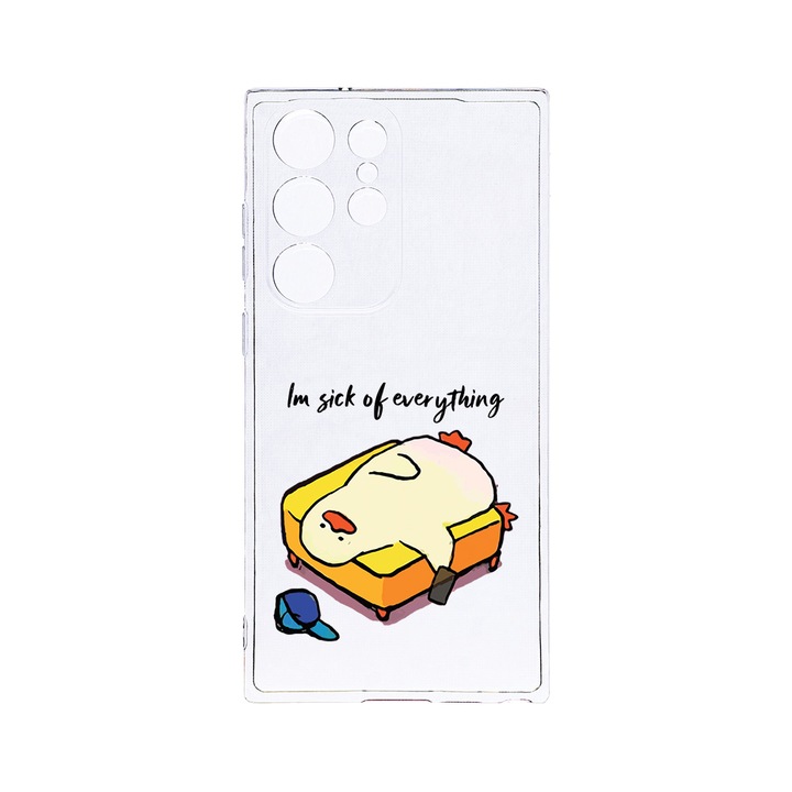 Husa BestCase® Clear Silicon 2MM, Compatibila Cu Samsung Galaxy S23 Ultra, I'm Sick Of Everything, Antisoc, Protectie Camera, Margini ridicate pentru protectia ecranului, T 999