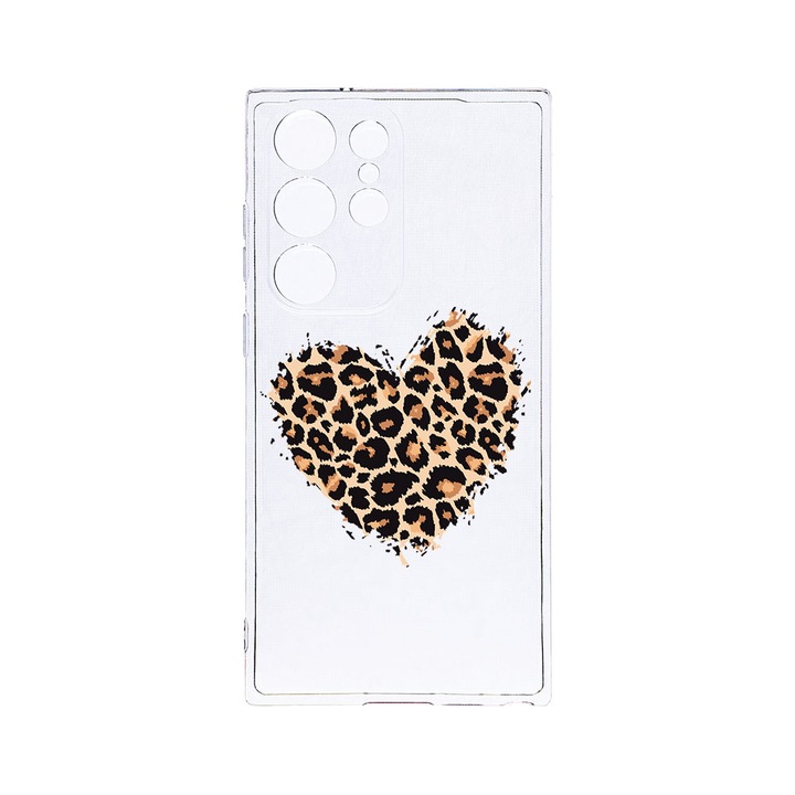 Husa BestCase® Clear Silicon 2MM, Compatibila Cu Samsung Galaxy S23 Ultra, Leopard Heart, Antisoc, Protectie Camera, Margini ridicate pentru protectia ecranului, T 761
