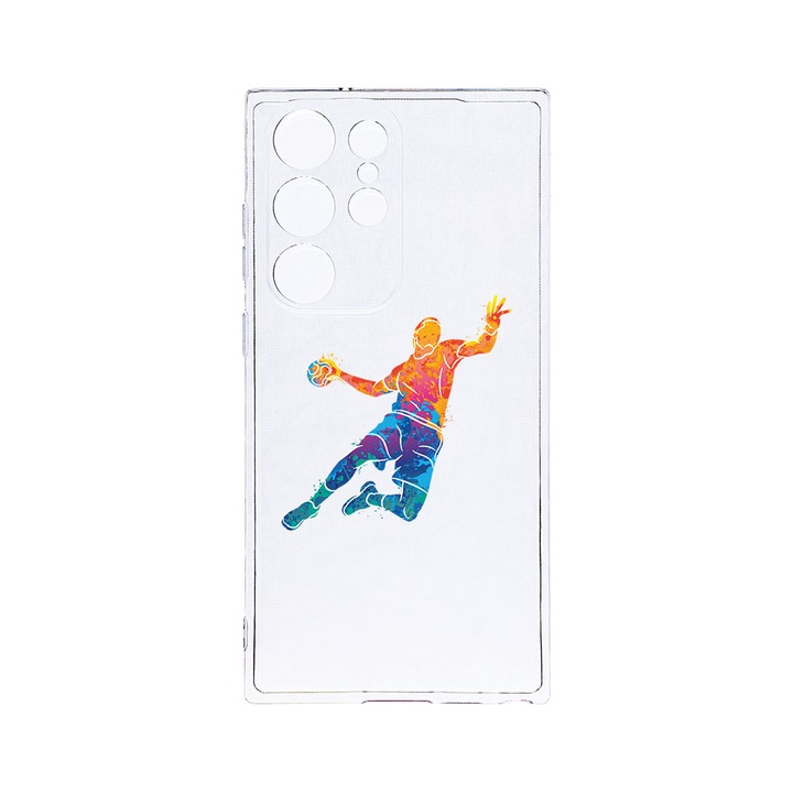 Husa BestCase® Clear Silicon 2MM, Compatibila Cu Samsung Galaxy S23 Ultra, Handball Colorful, Antisoc, Protectie Camera, Margini ridicate pentru protectia ecranului, T 800
