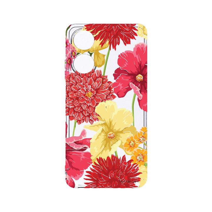 Husa BestCase® Clear Silicon 2MM, Compatibila Cu OPPO A98 5G, Red Yellow Flowers, Antisoc, Protectie Camera, Margini ridicate pentru protectia ecranului, T 634