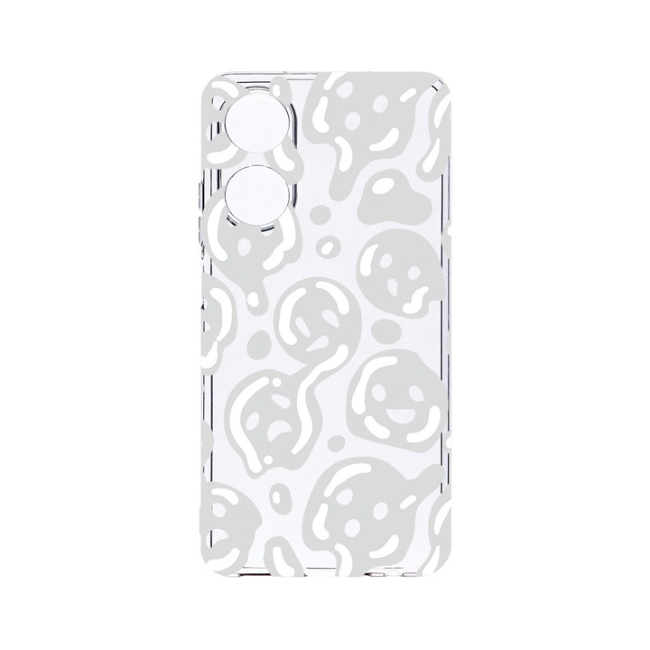 BestCase 2MM Clear Szilikon telefontok, OPPO A98 5G, Gray Acid Smiley, Kamera védelem, strapabíró, T 1000
