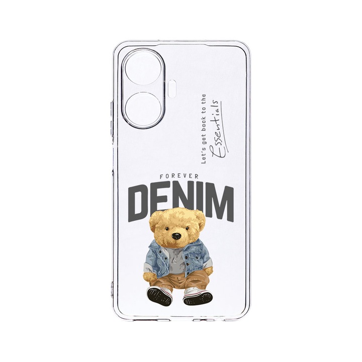 BestCase 2MM Clear Szilikon telefontok, Realme C55, Denim Style Teddy Bear, Kamera védelem, strapabíró, T 930