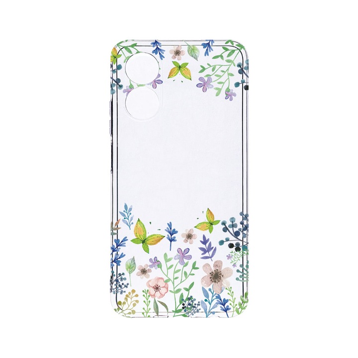 Силиконов калъф BestCase за OPPO A17, Butterfly Flowers, Camera Protection, Clear Silicon 2MM, T 95