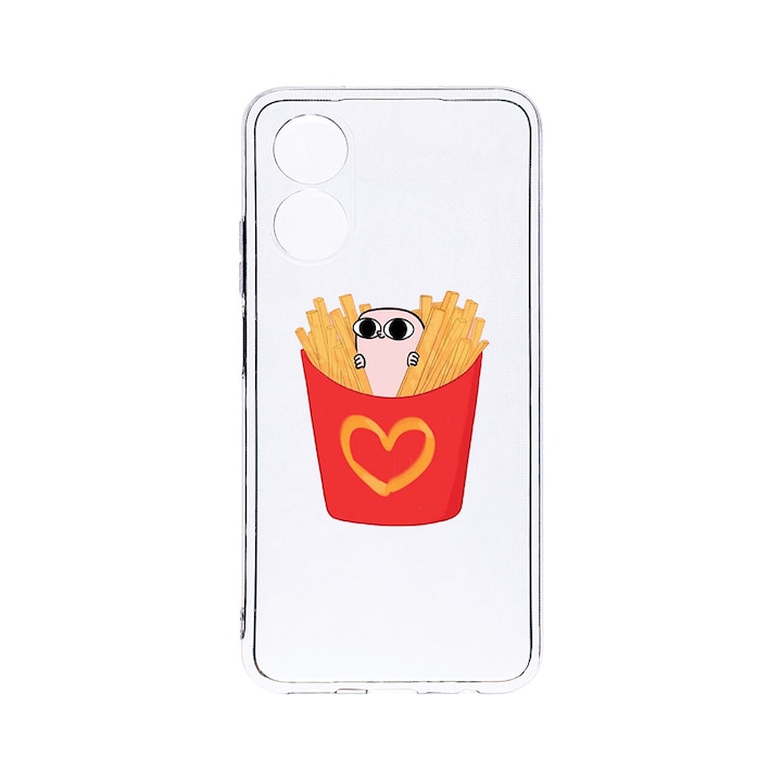 BestCase 2MM Clear Szilikon telefontok, OPPO A78 / A58 5G, I Love Chips, Kamera védelem, strapabíró, T 602