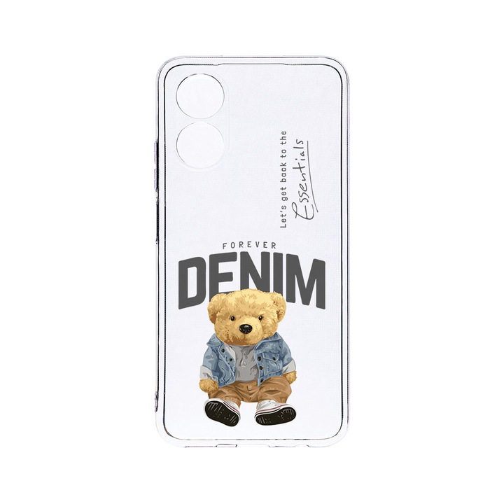 BestCase 2MM Clear Szilikon telefontok, Realme 10 Pro, Denim Style Teddy Bear, Kamera védelem, strapabíró, T 930