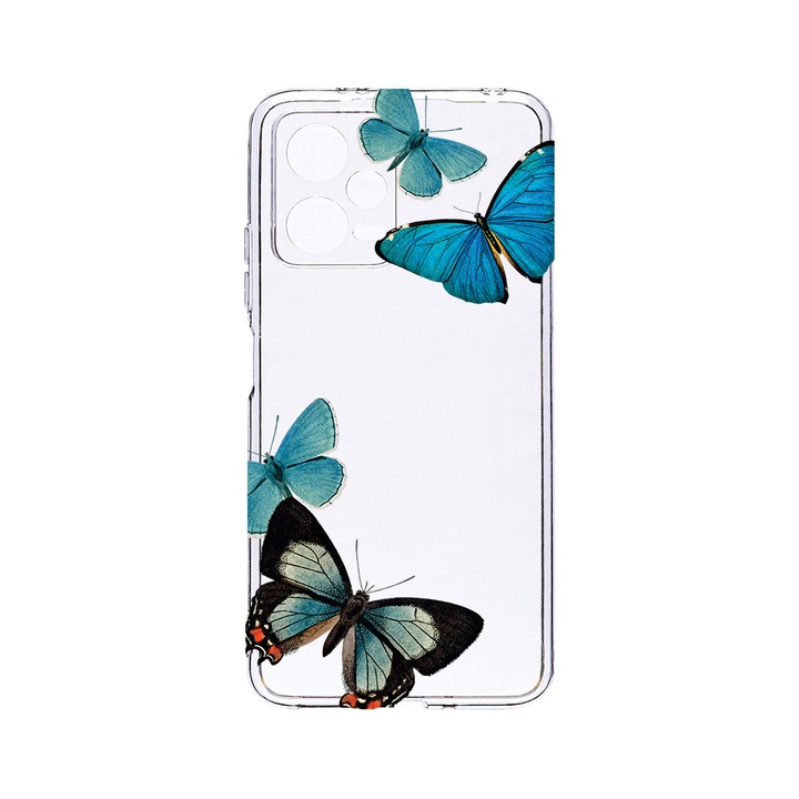 BestCase 2MM Clear Szilikon telefontok, Poco X5 Pro / Xiaomi Redmi Note 12 Pro 5G, Beautiful Blue Butterflies, Kamera védelem, strapabíró, T 991