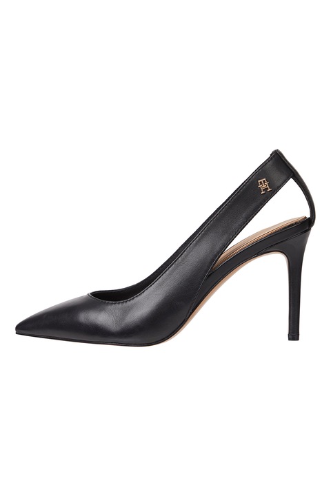 Tommy Hilfiger, Pantofi din piele cu toc stiletto si decupaje, Negru, 40