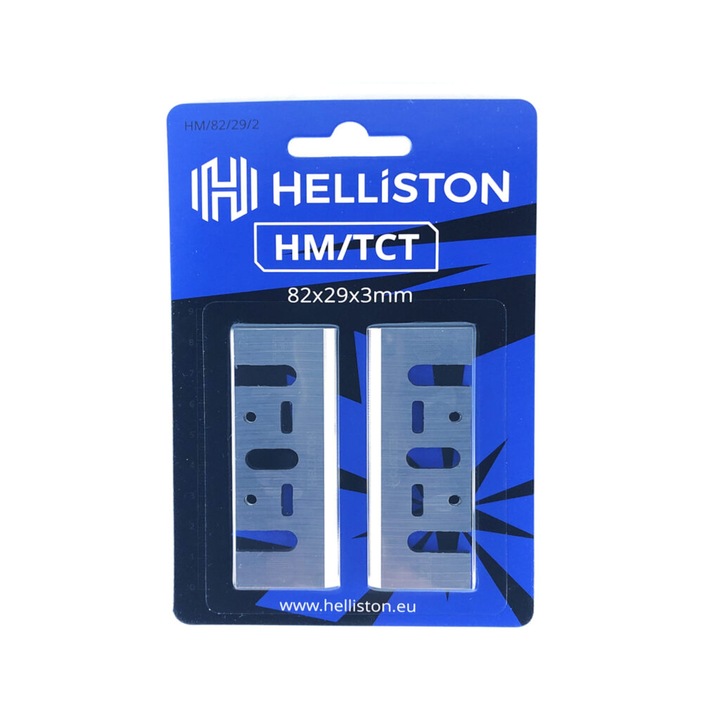 Set 2 lame rindea, Helliston, HM/TCT, Pentru Bosch/Makita/Ryobi, Tungsten, 82x29x3 mm, Argintiu
