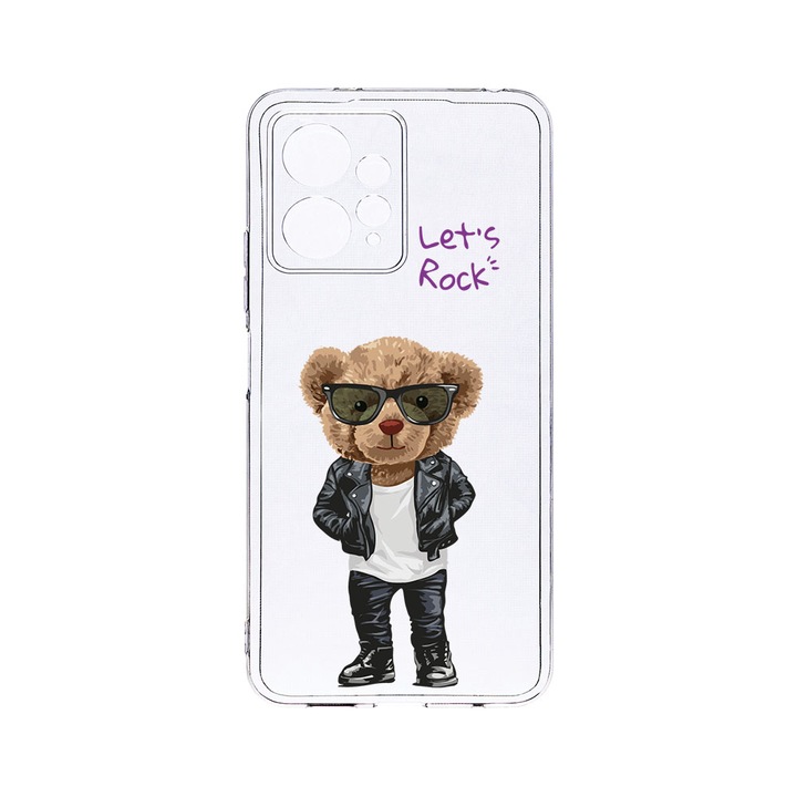 BestCase 2MM Clear Szilikon telefontok, Xiaomi Redmi Note 12 4G, Let's Rock Teddy Bear, Kamera védelem, strapabíró, T 929