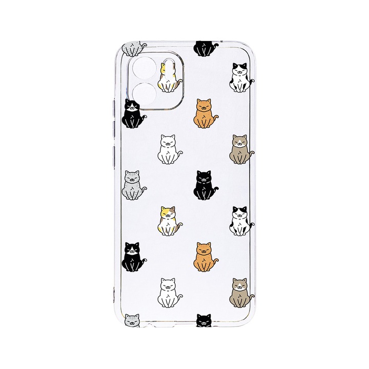 Силиконов калъф BestCase за Xiaomi Redmi A1, Cat Pattern, Camera Protection, Clear Silicon 2MM, T 1027