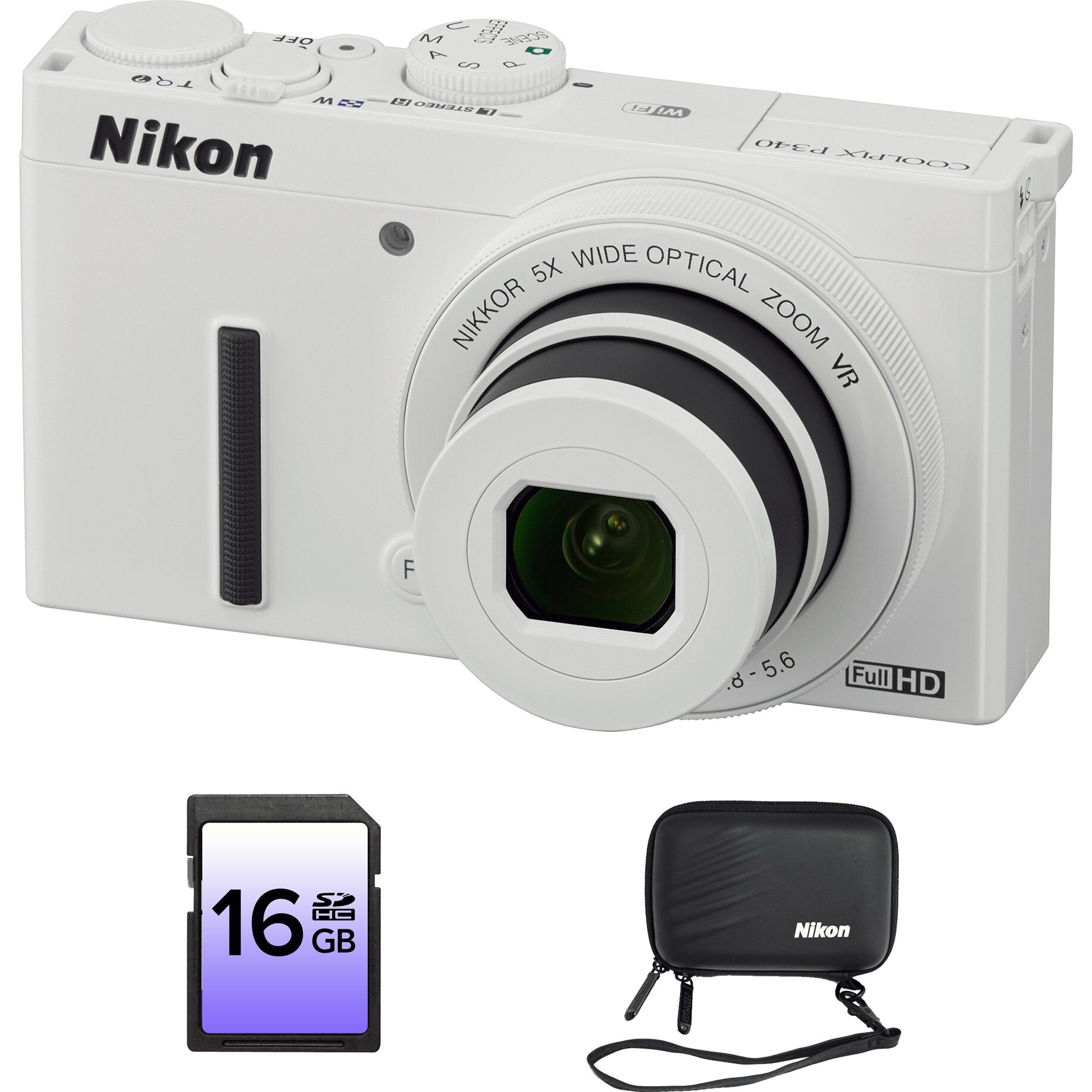 Aparat foto digital Nikon COOLPIX P340, 12.2MP, Wi-Fi, White +