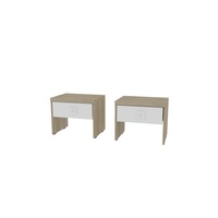 Set 2 Noptiere KENT, PAL Melaminat 16 mm, Culoare Sonoma/Alb