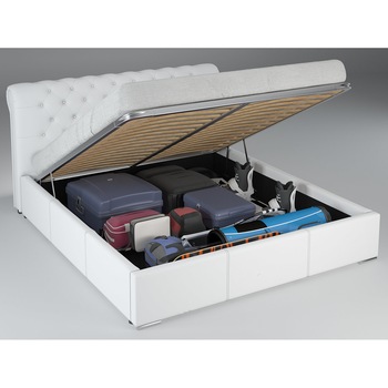 Pat Melody Alb Rabatabil, Piele Ecologica, PAL Melaminat 16 mm Pat Melody Alb Rabatabil, Piele Ecologica, PAL Melaminat 16 mm