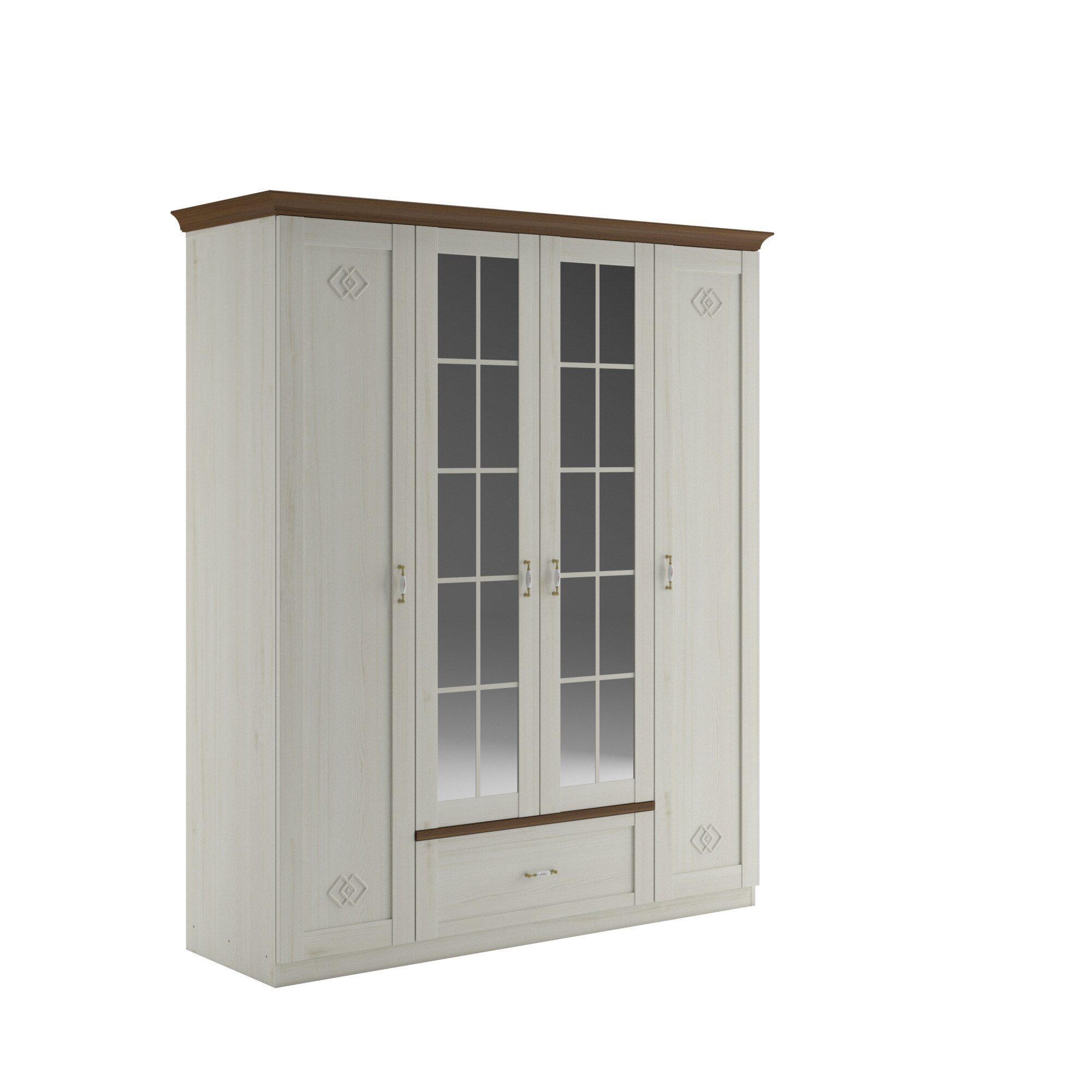 Dulap Dormitor 4 Usi Melody, Pal Melaminat 16 mm, Cant ABS 0.4 mm, White Douglas