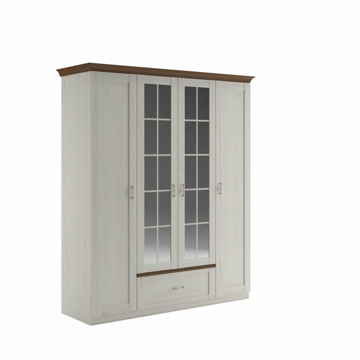 Dulap Dormitor 4 Usi Melody, Pal Melaminat 16 mm, Cant ABS 0.4 mm, White Douglas