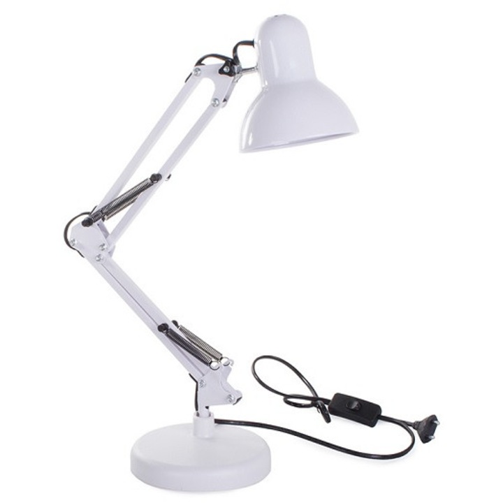 Lampa de birou 40W, Soclu E27, Veioza cu brat reglabil, Alb, Alb