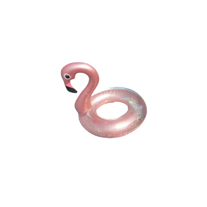 Úszógyűrű gyerekeknek, Felfújható, Flamingó csillámmal, Rózsaszín, Átmérő 70 cm, 3-10 év