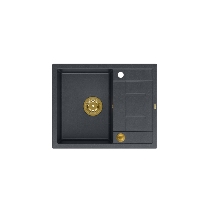 Chiuveta MORGAN 116 GraniteQ diamant negru cu sifon Push To Open culoare aurie 1 vas fara + prinderi 4 buc