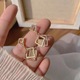 Дамски обеци, POMAMZ, камък котешко око, блестящи, квадратни, Златист