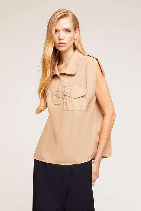 Motivi, Bluza-tunica fara maneci cu buzunare cu clapa, Bej, L