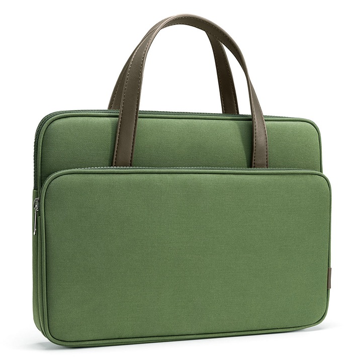 Чанта за лаптоп, ръчна чанта, компактен плат и ъглова броня, 4 отделения, 360 защита, 14″, работа, пътуване, зелена