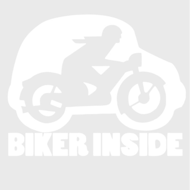 Sticker auto Biker Inside, alb, 15cm