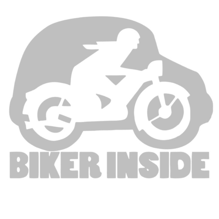 Sticker auto Biker Inside, gri, 15cm