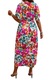 Дамска дълга рокля, елегантна, за ежедневието, с къс ръкав и връзка на талията, флорална шарка, розов цвят, размер XL