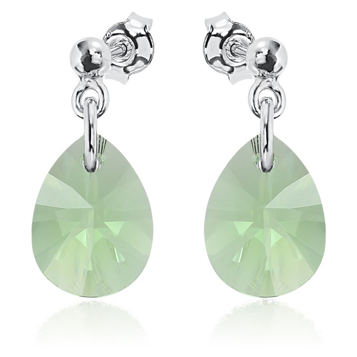 Cercei Argint 925 placat cu rodiu cu cristale Swarovski® Minipear 12mm Surub Peridot