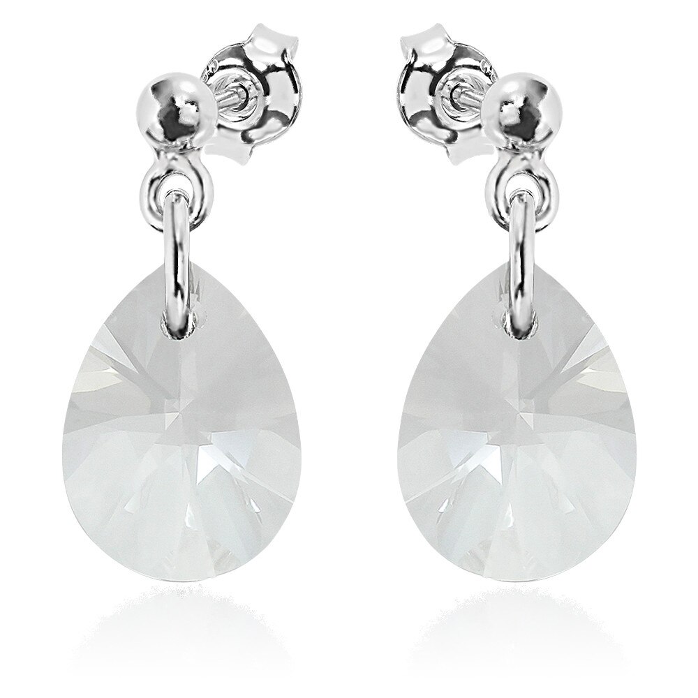 Cercei Argint 925 placat cu rodiu cu cristale Swarovski® Minipear 12mm Surub Crystal Clear