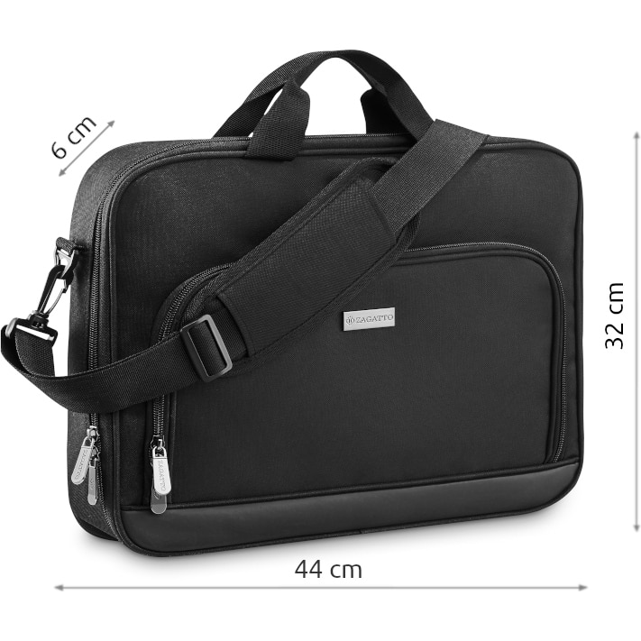 Geanta laptop dama, barbat, 15.6 inch, Zagatto®, Neagra, 44x32x6 cm, Impermeabila, Eleganta, Business, Curea de umar reglabila si detasabila, Buzunar frontal cu fermoar, Pentru notebook, Atasabila la troler, ZG783