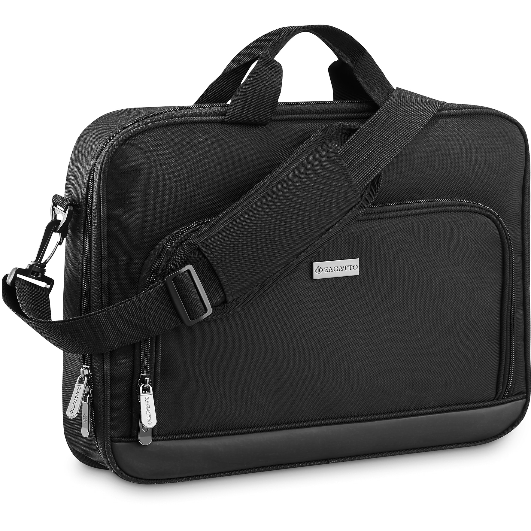 Geanta laptop dama, barbat, 15.6 inch, Zagatto®, Neagra, 44x32x6 cm, Impermeabila, Eleganta, Business, Curea de umar reglabila si detasabila, Buzunar frontal cu fermoar, Pentru notebook, Atasabila la troler, ZG783