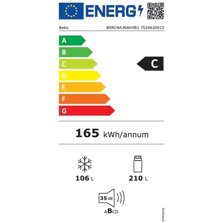 Combina Frigorifica BEKO B5RCNA366HXB1, No Frost, 316 l, H 186 cm, Clasa C, Argintiu