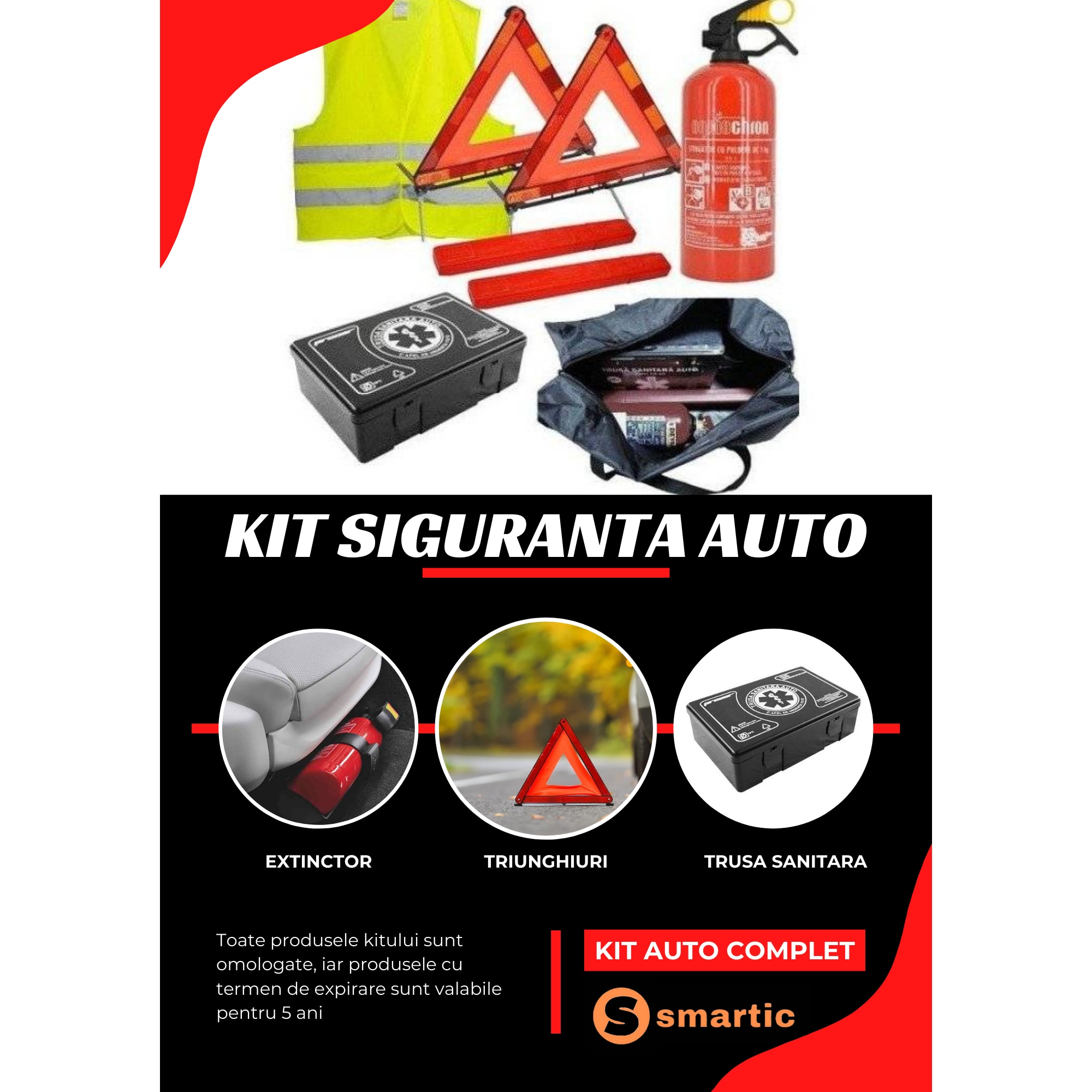 Kit Siguranta Auto Omologat, SMARTIC, valabilitate 5 ani trusa se prim