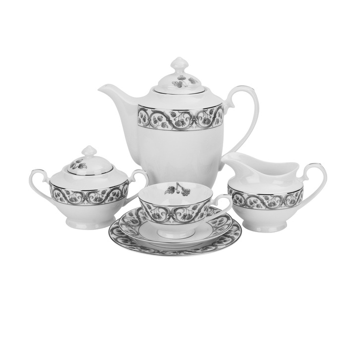 27 db-os kávéadagoló készlet, Lady, 114206, 12 személyes, porcelán, Ekrü/Gold