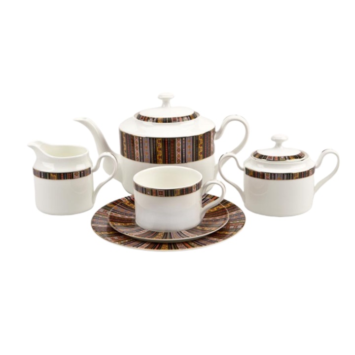 27 db-os kávés készlet, Folk, 258567, 12 személyes, porcelán, Fehér/többszínű