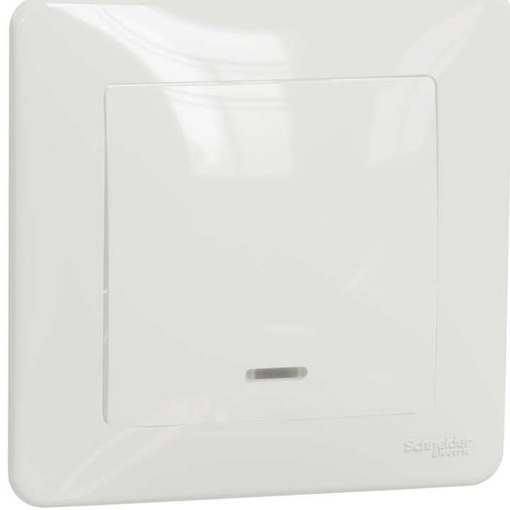 Intrerupator simplu Schneider Sedna Design SDD111101L, cu indicator luminos albastru, Alb