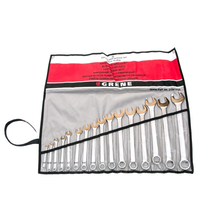 Set de chei fixe si inelare, KRAMP, 16 piese, CRV 6140, etui inclus