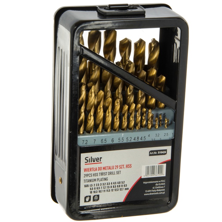 Set 29 burghie metalice, Silver, Titan, 12.7 mm, Auriu