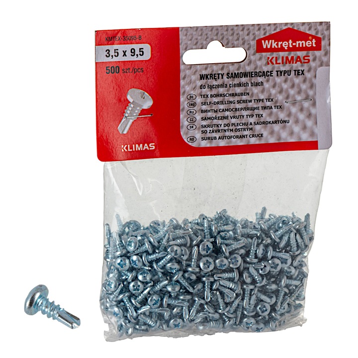 Set 500 suruburi, Wkret-Met, Otel, 3.5 x 9.5 mm, Argintiu