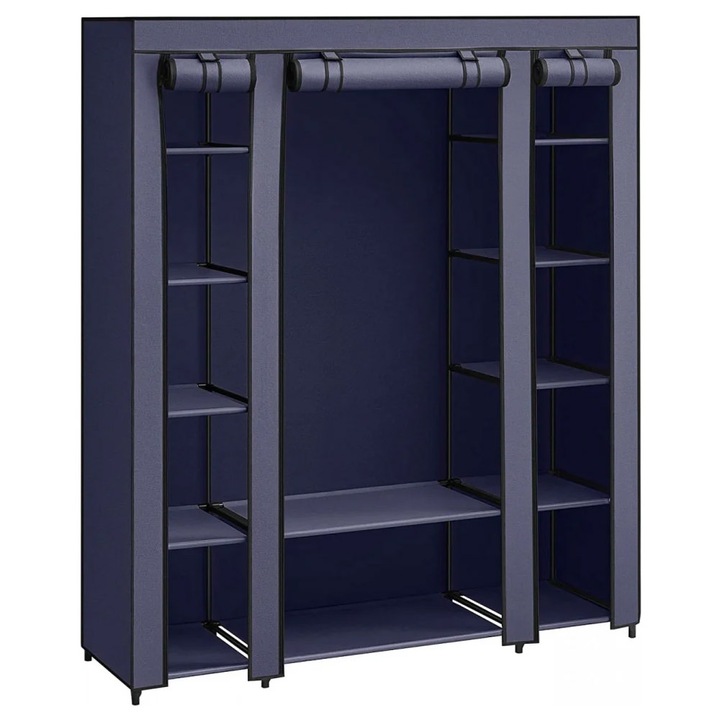 Текстилен гардероб SONGMICS, Преносим, С рафтове и релса за окачване, 150x45x175 см, Син