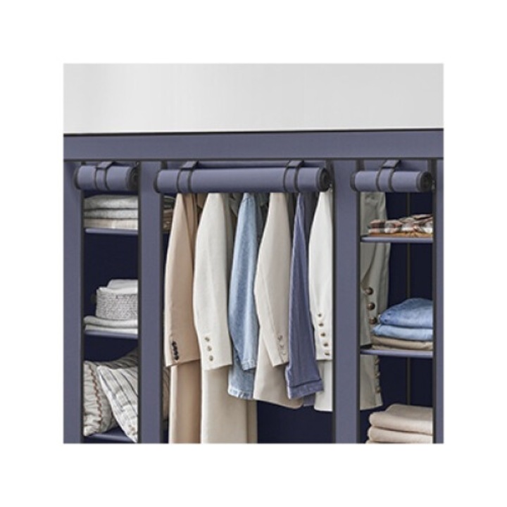 Garderoba din material textil SONGMICS, dulap portabil, cu rafturi si sina de agatat, 150x45x175cm, albastru