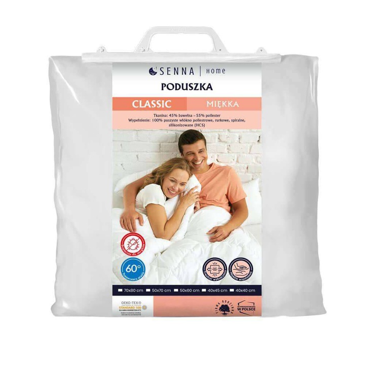 Perna 40×40 CLASSIC moale antialergenica alb