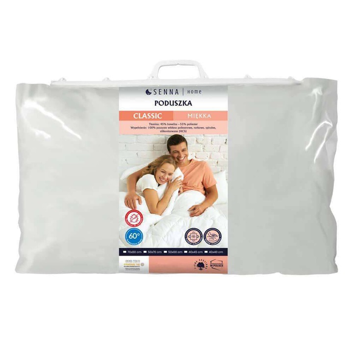 Perna 50×70 CLASSIC moale antialergenica alb