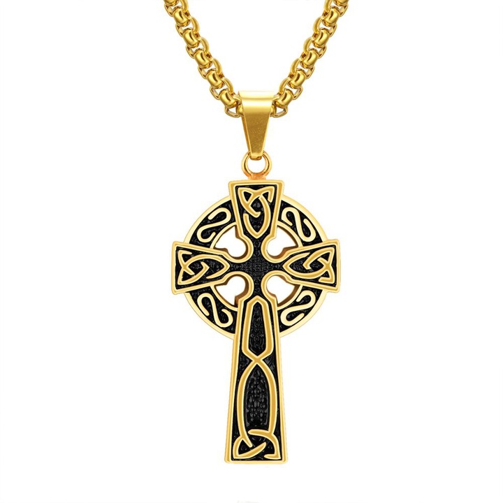 Lant celtic, cu pandantiv cruce, unisex, auriu, EFAYN